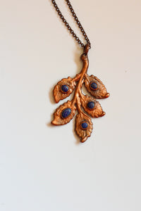 Electroformed Copper Leaf Pendant with Lapis Lazuli – Nature-Inspired Jewelry