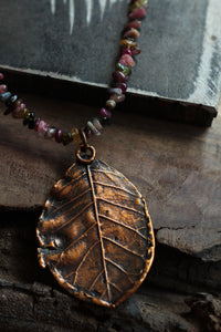 Watermelon Tourmaline Electroformed Copper Pendant Necklace – Raw Gemstone Jewelry